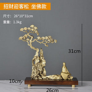Chinese Style Brass Ornaments Welcoming Pine Statue Sculpture Household Accessories Living Room Decoration Crafts Figurines Gift acacuss