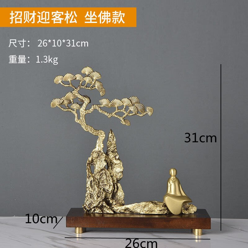 Chinese Style Brass Ornaments Welcoming Pine Statue Sculpture Household Accessories Living Room Decoration Crafts Figurines Gift acacuss