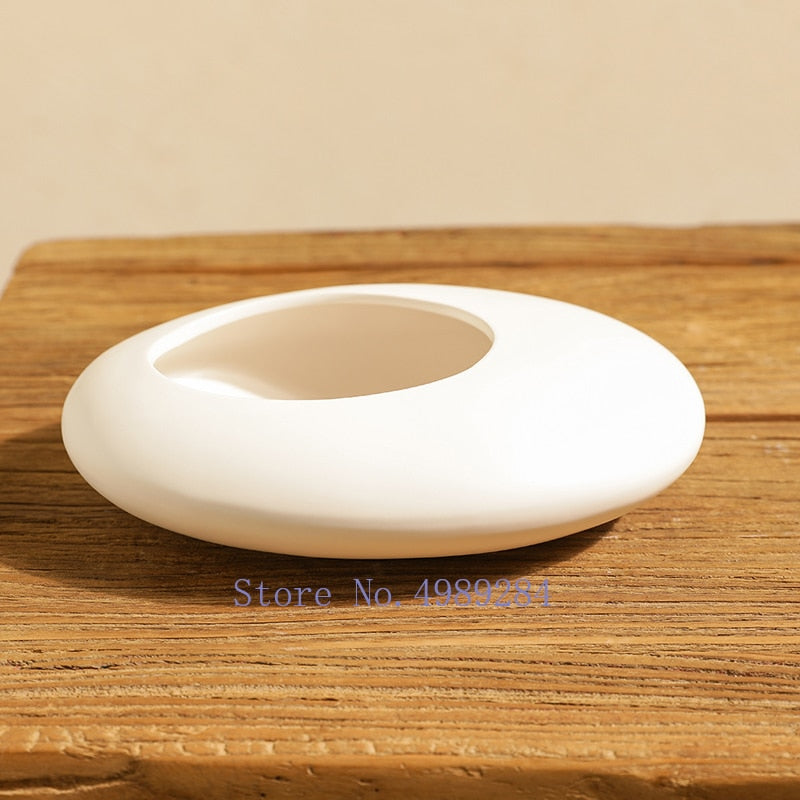 Chinese Style Ceramics Vase Flower Pot Black White Cobblestone Deformation Flower Arrangement Accessories Modern Home Decoration acacuss