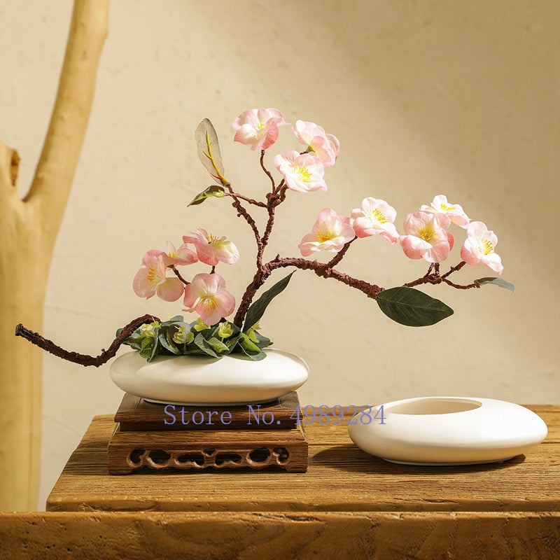 Chinese Style Ceramics Vase Flower Pot Black White Cobblestone Deformation Flower Arrangement Accessories Modern Home Decoration acacuss