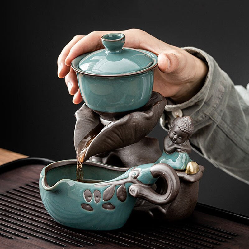 Chinese Tea Set Teapot Ceramic Luxury Office Complete Bowl Semi-automatic Puer Kung Fu Tea Cup Set Gift Kitchen Tetera Teaware acacuss