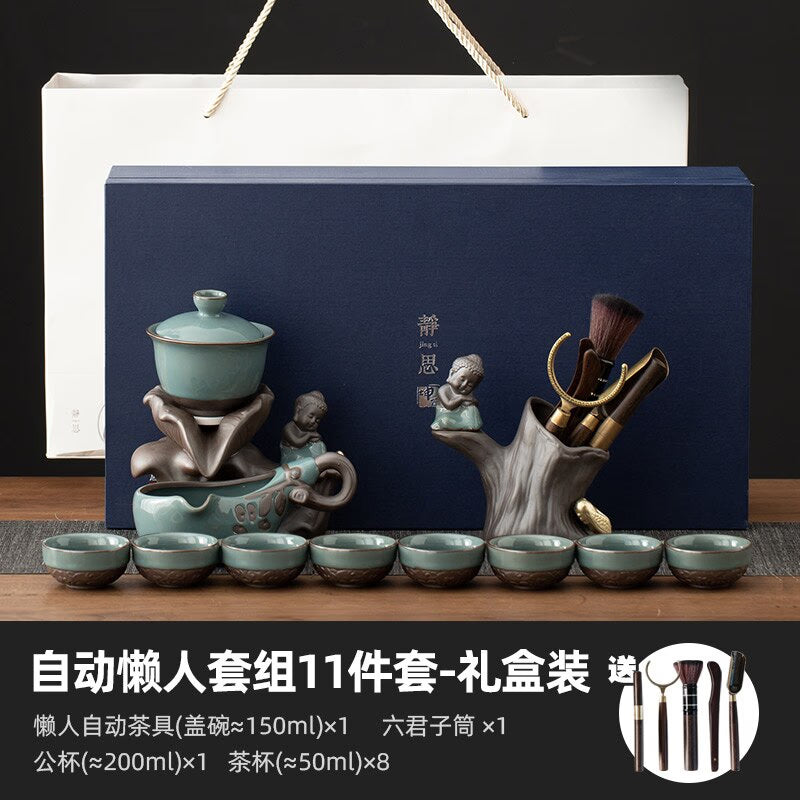 Chinese Tea Set Teapot Ceramic Luxury Office Complete Bowl Semi-automatic Puer Kung Fu Tea Cup Set Gift Kitchen Tetera Teaware acacuss