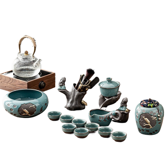 Chinese Tea Set Teapot Ceramic Luxury Office Complete Bowl Semi-automatic Puer Kung Fu Tea Cup Set Gift Kitchen Tetera Teaware acacuss