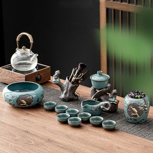 Chinese Tea Set Teapot Ceramic Luxury Office Complete Bowl Semi-automatic Puer Kung Fu Tea Cup Set Gift Kitchen Tetera Teaware acacuss