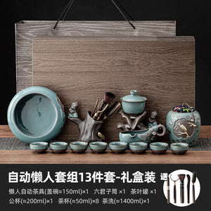 Chinese Tea Set Teapot Ceramic Luxury Office Complete Bowl Semi-automatic Puer Kung Fu Tea Cup Set Gift Kitchen Tetera Teaware acacuss