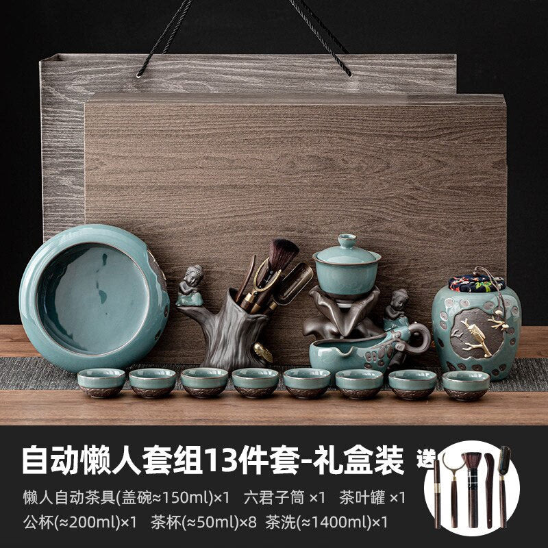 Chinese Tea Set Teapot Ceramic Luxury Office Complete Bowl Semi-automatic Puer Kung Fu Tea Cup Set Gift Kitchen Tetera Teaware acacuss