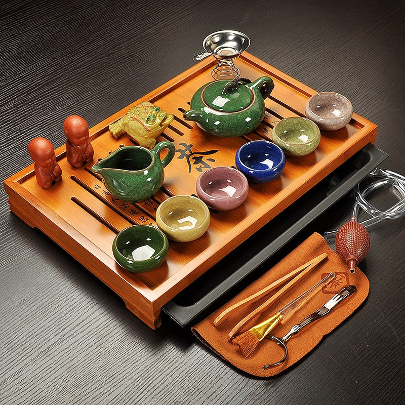 Chinese Tea Set with Tray Gaiwan Infusers Teapot Kit Chinese Luxury Kung Fu Tea Cup Set Complete Gift Kitchen Te Teapot Teaware acacuss