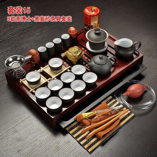 Chinese Tea Set with Tray Gaiwan Infusers Teapot Kit Chinese Luxury Kung Fu Tea Cup Set Complete Gift Kitchen Te Teapot Teaware acacuss