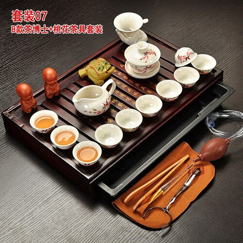Chinese Tea Set with Tray Gaiwan Infusers Teapot Kit Chinese Luxury Kung Fu Tea Cup Set Complete Gift Kitchen Te Teapot Teaware acacuss