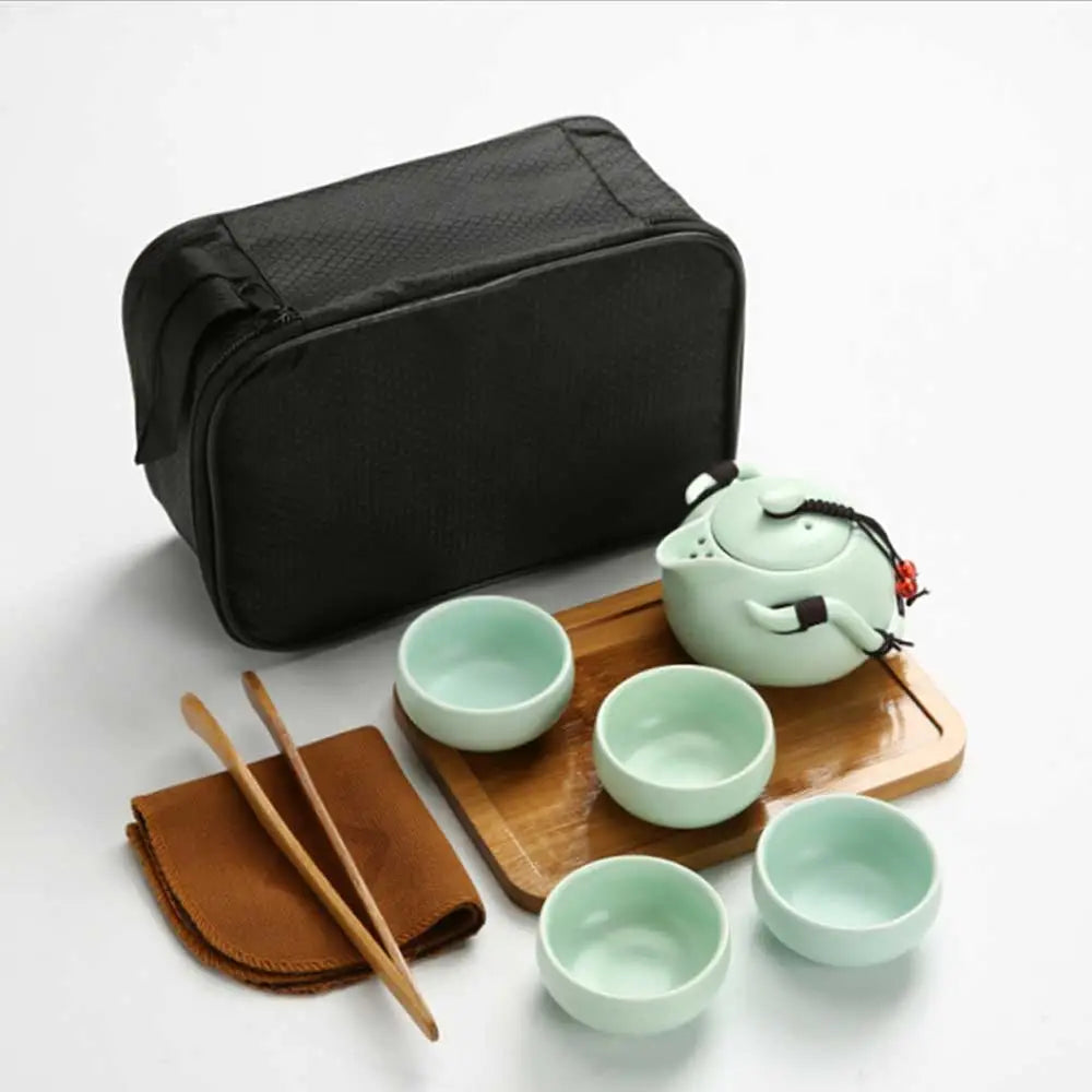 Chinese Tea Travel Set Kung Fu Ceramic Portable Teacups Teapot Porcelain Gaiwan Cups Ceremony Tools Handmade Mini Penguin Pot acacuss