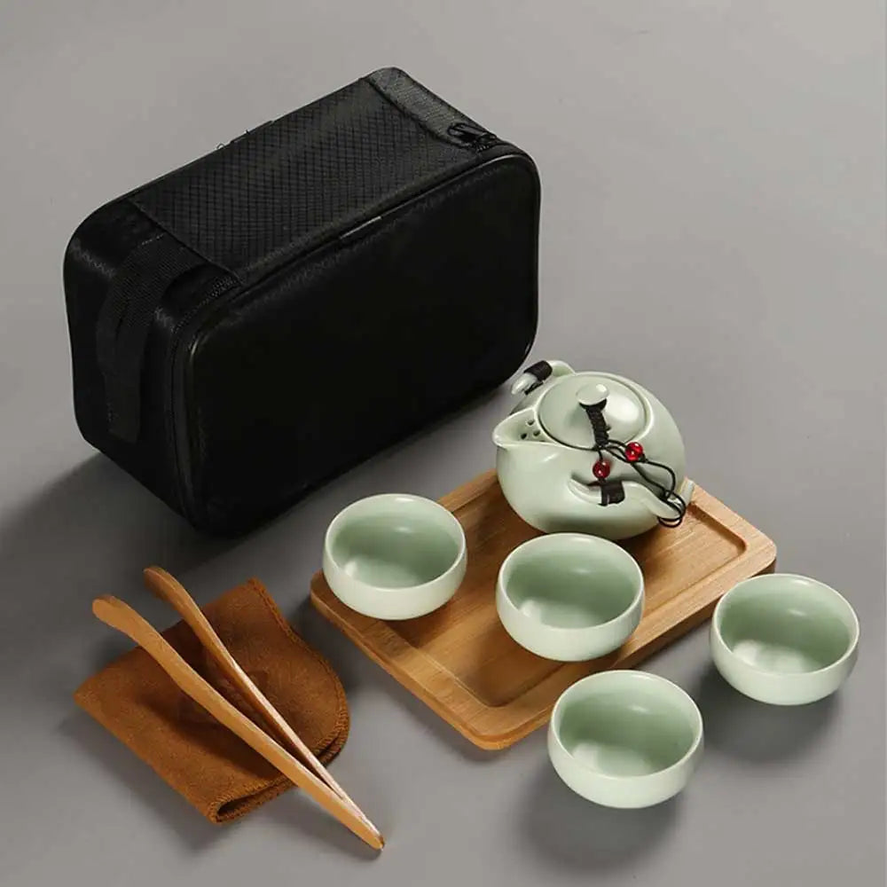 Chinese Tea Travel Set Kung Fu Ceramic Portable Teacups Teapot Porcelain Gaiwan Cups Ceremony Tools Handmade Mini Penguin Pot acacuss