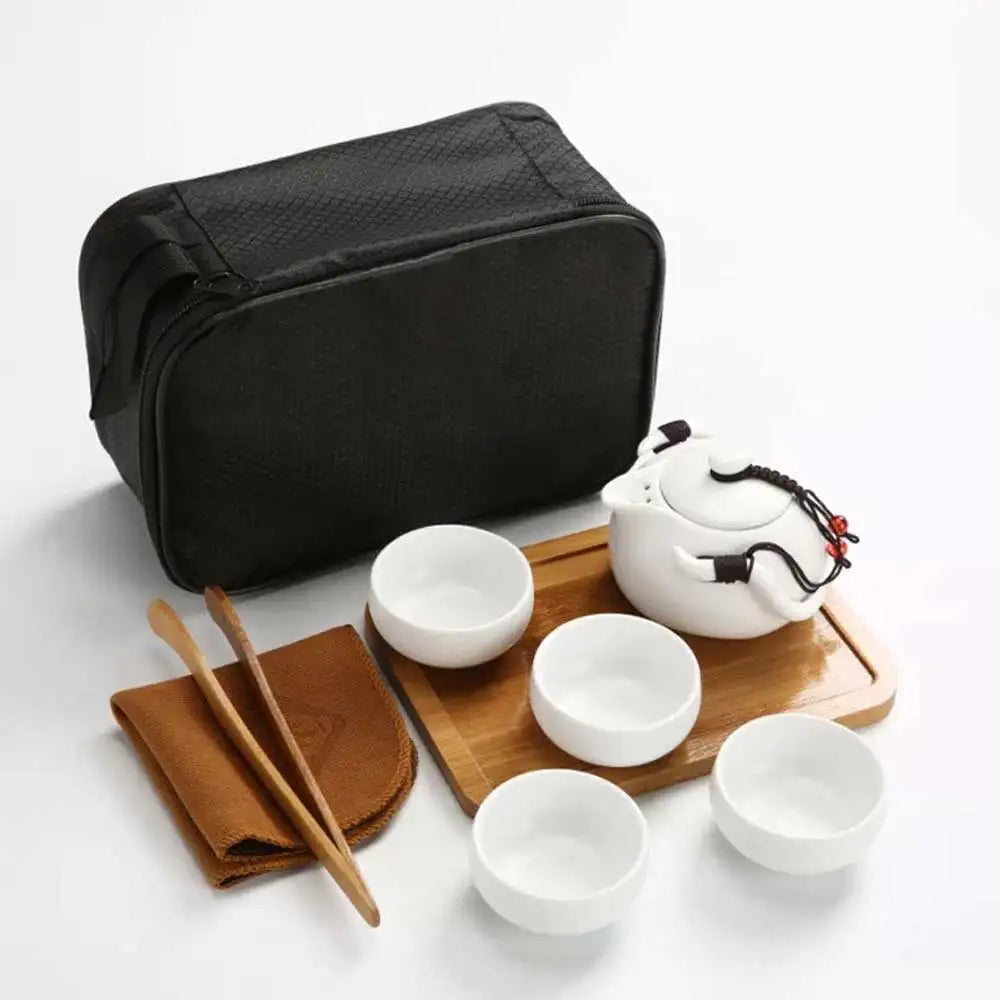 Chinese Tea Travel Set Kung Fu Ceramic Portable Teacups Teapot Porcelain Gaiwan Cups Ceremony Tools Handmade Mini Penguin Pot acacuss