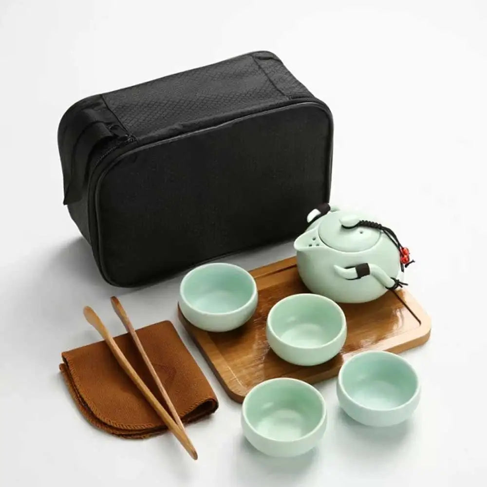 Chinese Tea Travel Set Kung Fu Ceramic Portable Teacups Teapot Porcelain Gaiwan Cups Ceremony Tools Handmade Mini Penguin Pot acacuss