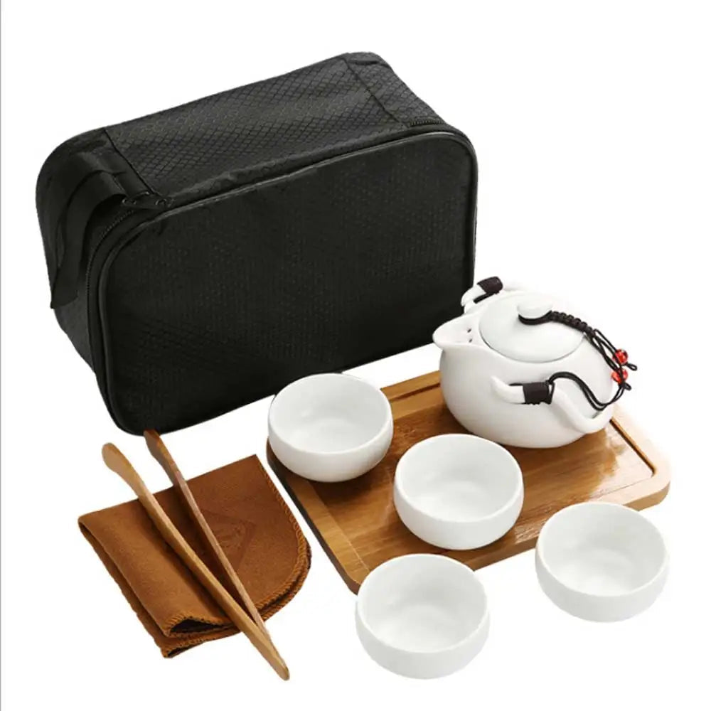 Chinese Tea Travel Set Kung Fu Ceramic Portable Teacups Teapot Porcelain Gaiwan Cups Ceremony Tools Handmade Mini Penguin Pot acacuss