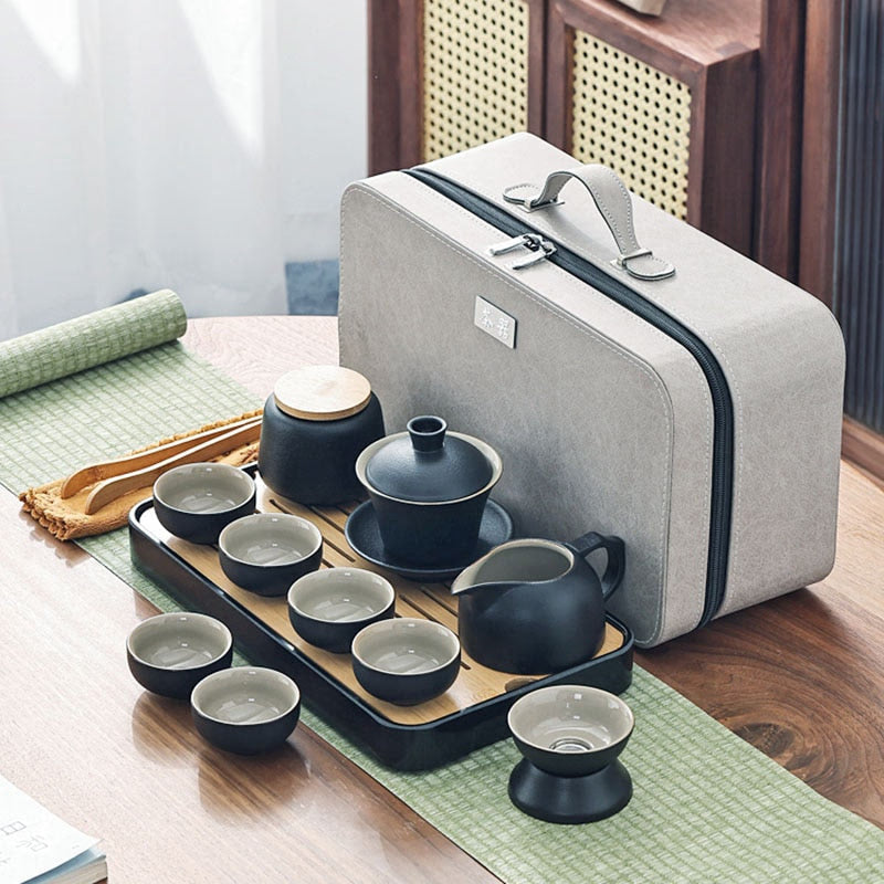 Chinese Travel Tea Set Gaiwan Portable Infusers Ceremony Ceramic Tea Sets Teacup Complete Tools Gift Juego Te Kitchen Teaware acacuss