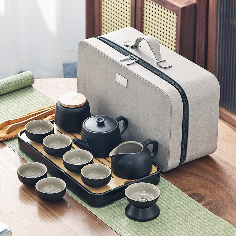 Chinese Travel Tea Set Gaiwan Portable Infusers Ceremony Ceramic Tea Sets Teacup Complete Tools Gift Juego Te Kitchen Teaware acacuss