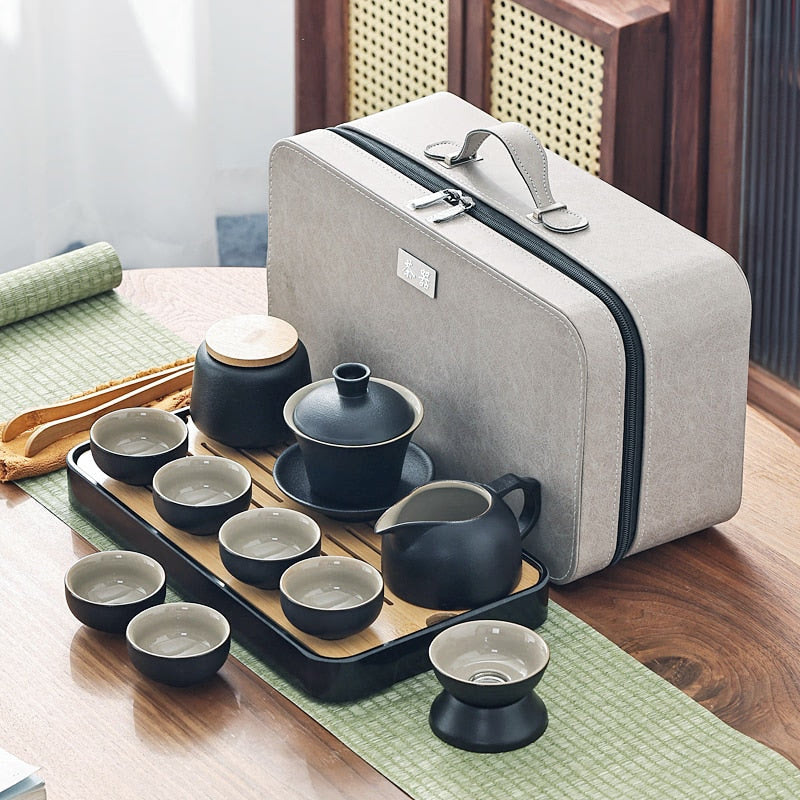 Chinese Travel Tea Set Gaiwan Portable Infusers Ceremony Ceramic Tea Sets Teacup Complete Tools Gift Juego Te Kitchen Teaware acacuss