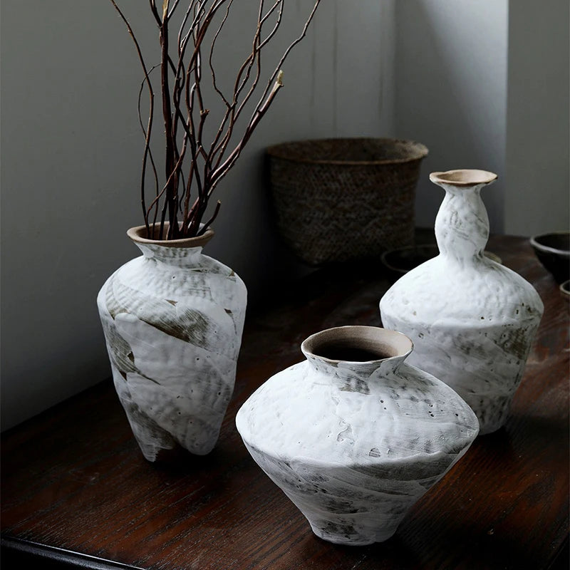 Chinese Zen Ceramic Vase, Living Room, Tea Room, Study Flower Arrangement, Wabi-Sabi, Wind Handmade, Vintage, Rough Pottery, acacuss