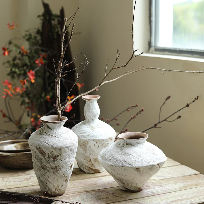 Chinese Zen Ceramic Vase, Living Room, Tea Room, Study Flower Arrangement, Wabi-Sabi, Wind Handmade, Vintage, Rough Pottery, acacuss