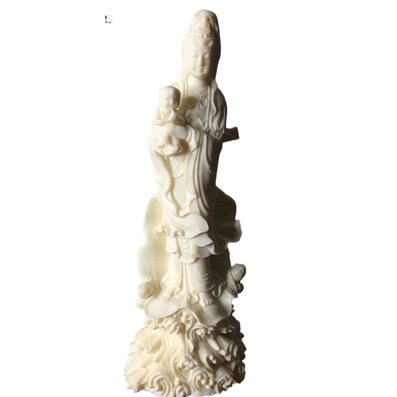 Chinese seek a child Avalokitesvara Buddha statue Resin figure sculpture Home worship statue White 18cm / 7.07 in acacuss
