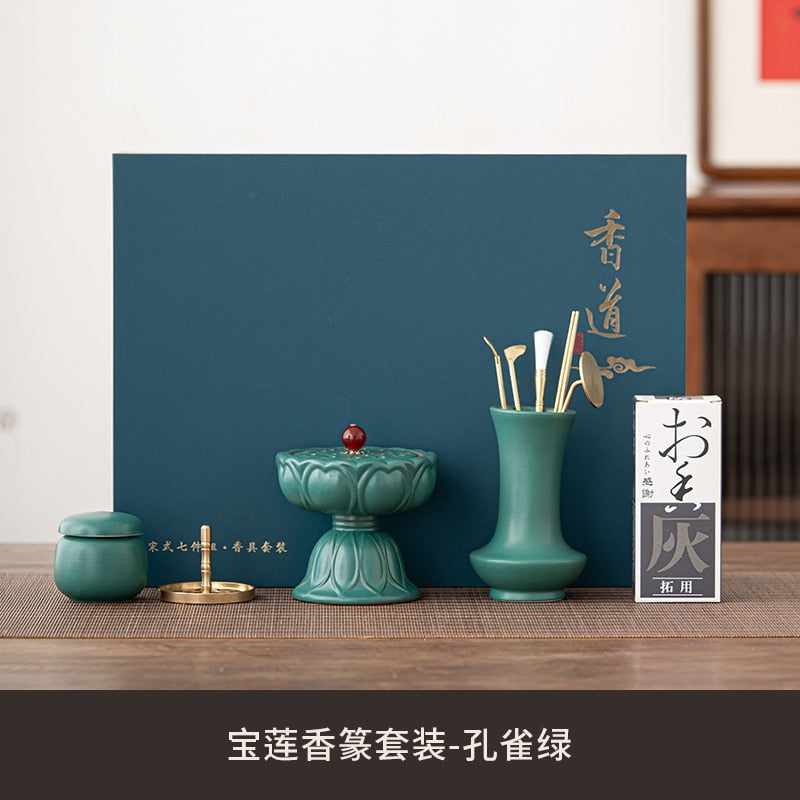 Chinese-style peacock green incense utensils set incense seal tools incense ash pressed powder utensils aromatherapy furnace acacuss