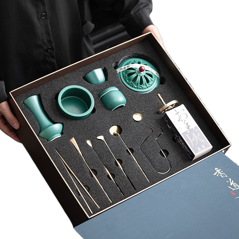 Chinese-style peacock green incense utensils set incense seal tools incense ash pressed powder utensils aromatherapy furnace acacuss