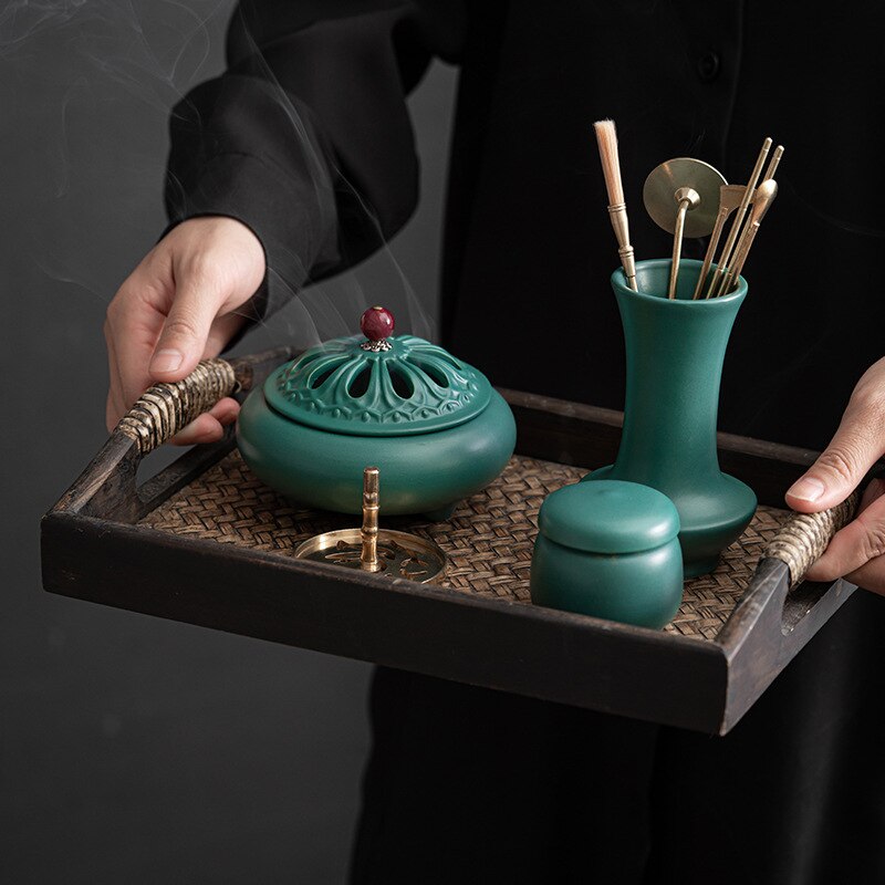 Chinese-style peacock green incense utensils set incense seal tools incense ash pressed powder utensils aromatherapy furnace acacuss