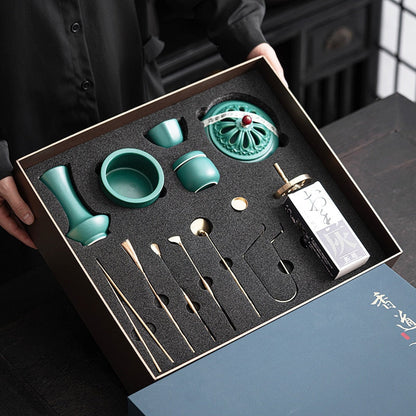 Chinese-style peacock green incense utensils set incense seal tools incense ash pressed powder utensils aromatherapy furnace acacuss