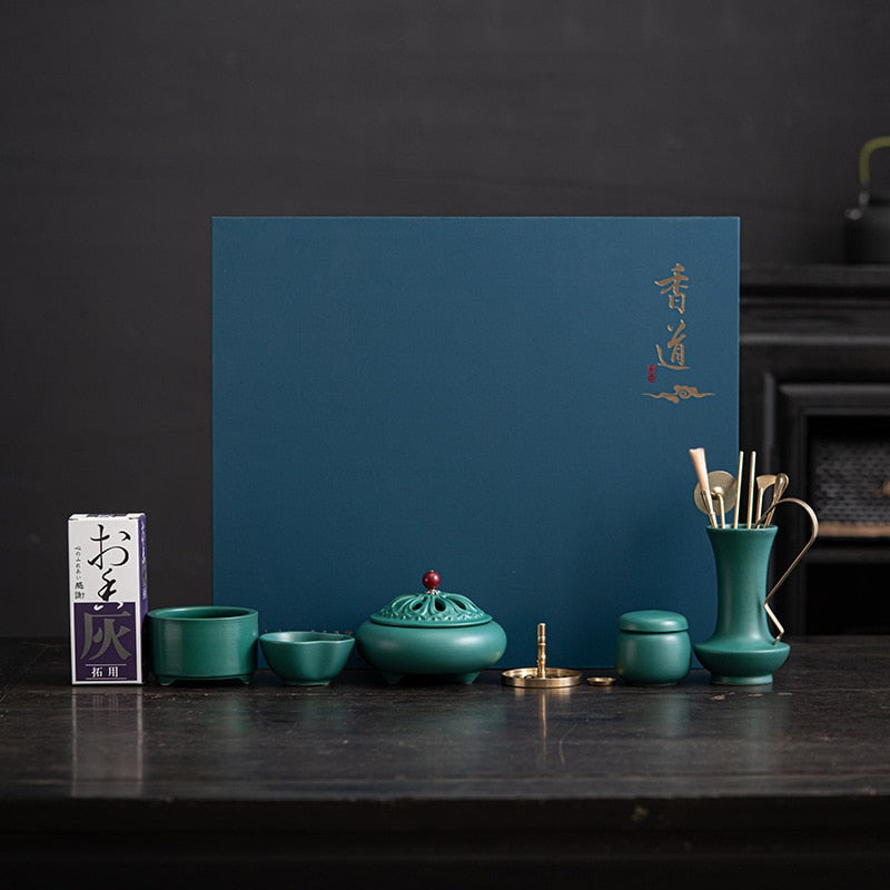 Chinese-style peacock green incense utensils set incense seal tools incense ash pressed powder utensils aromatherapy furnace acacuss