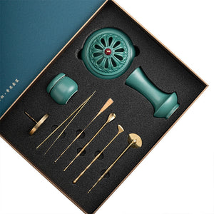 Chinese-style peacock green incense utensils set incense seal tools incense ash pressed powder utensils aromatherapy furnace acacuss