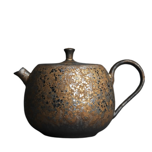 Chinese style retro stoneware persimmon shape hand-held teapot, handmade pottery kiln, personalized tea maker acacuss