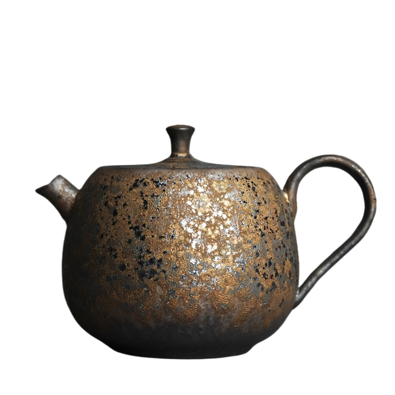 Chinese style retro stoneware persimmon shape hand-held teapot, handmade pottery kiln, personalized tea maker acacuss