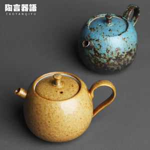 Chinese style retro stoneware persimmon shape hand-held teapot, handmade pottery kiln, personalized tea maker acacuss