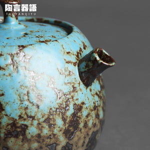 Chinese style retro stoneware persimmon shape hand-held teapot, handmade pottery kiln, personalized tea maker acacuss