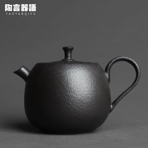Chinese style retro stoneware persimmon shape hand-held teapot, handmade pottery kiln, personalized tea maker acacuss