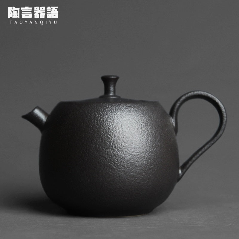 Chinese style retro stoneware persimmon shape hand-held teapot, handmade pottery kiln, personalized tea maker acacuss