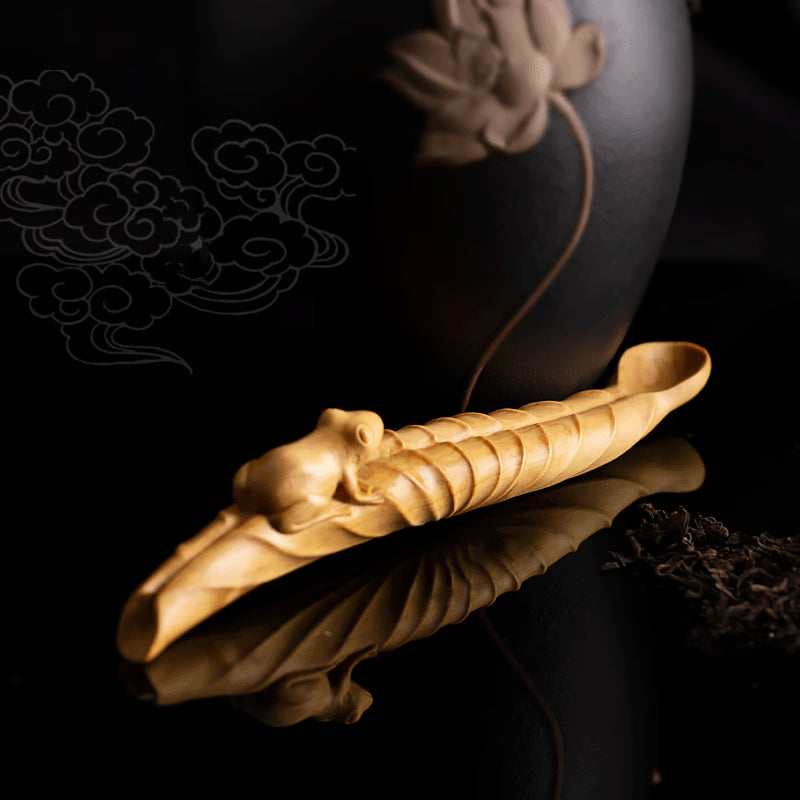 Chinese zen tea spoon Handmade craft wood carving acacuss