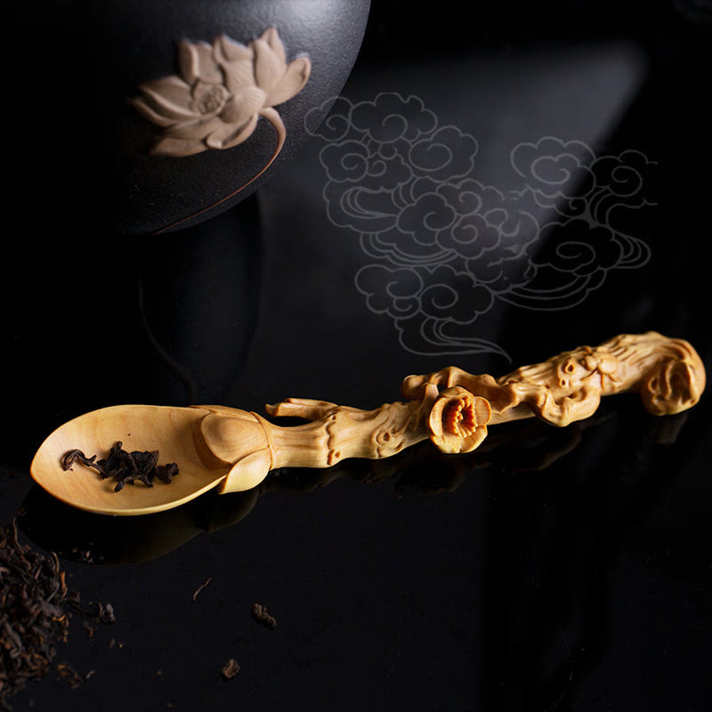 Chinese zen tea spoon Handmade craft wood carving acacuss