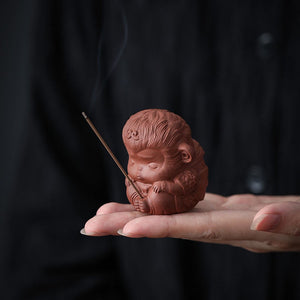 Chinoiserie Gift Ceramics Purple Clay Pottery Monkey King Sun Wukong Monkey Incense Sticks Craft Aromatherapy Tea Pet Desk Decor acacuss