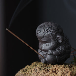Chinoiserie Gift Ceramics Purple Clay Pottery Monkey King Sun Wukong Monkey Incense Sticks Craft Aromatherapy Tea Pet Desk Decor acacuss