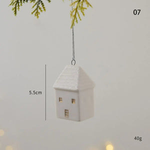 Christmas Ceramic House Pendant Hollow out Snow House Christmas Tree Charms Decoration Happy New Year Decoration Gifts acacuss