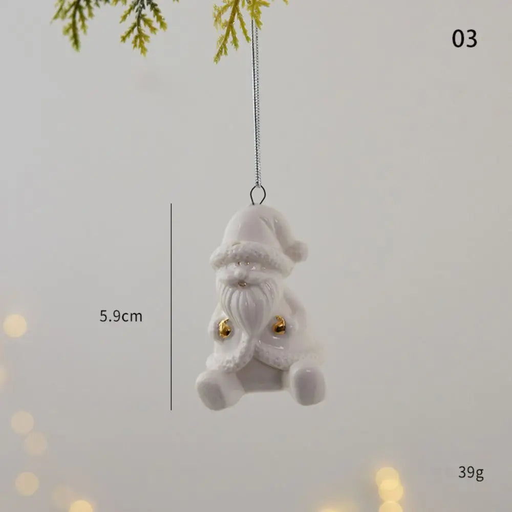 Christmas Ceramic House Pendant Hollow out Snow House Christmas Tree Charms Decoration Happy New Year Decoration Gifts acacuss
