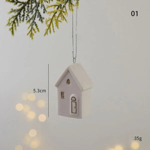 Christmas Ceramic House Pendant Hollow out Snow House Christmas Tree Charms Decoration Happy New Year Decoration Gifts acacuss