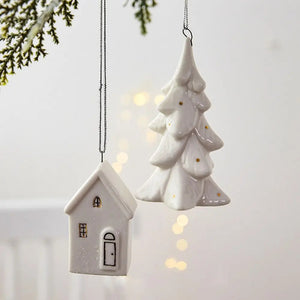 Christmas Ceramic House Pendant Hollow out Snow House Christmas Tree Charms Decoration Happy New Year Decoration Gifts acacuss