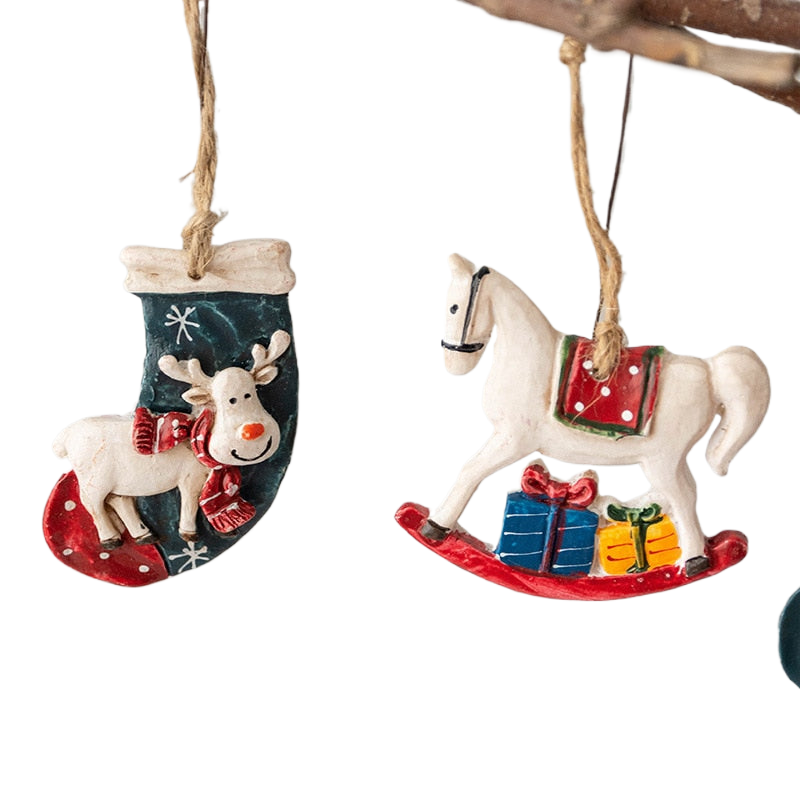 Christmas Decoration Crafts Small Resin Pendant Cute Horse Reindeer Pattern Design Xmas Tree Pendant Christmas Tree Decorations acacuss