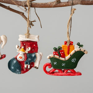 Christmas Decoration Crafts Small Resin Pendant Cute Horse Reindeer Pattern Design Xmas Tree Pendant Christmas Tree Decorations acacuss