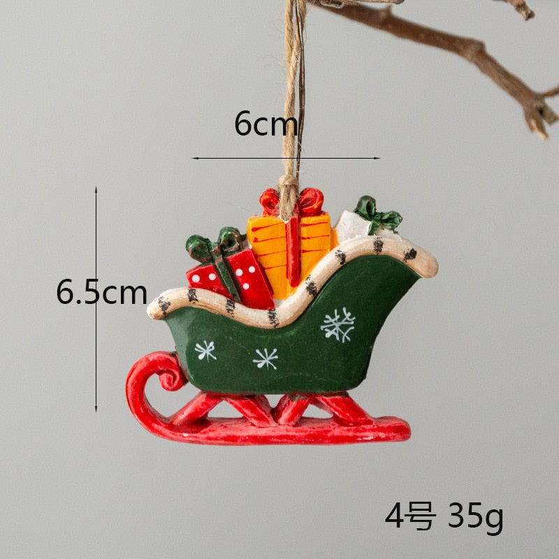 Christmas Decoration Crafts Small Resin Pendant Cute Horse Reindeer Pattern Design Xmas Tree Pendant Christmas Tree Decorations acacuss