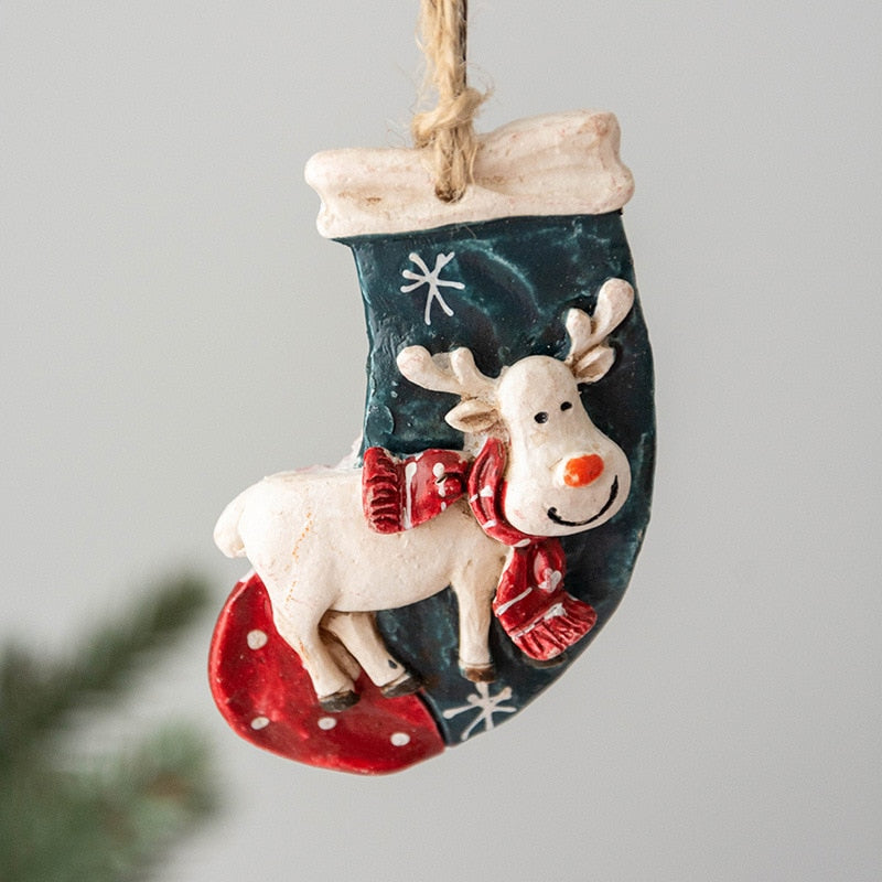 Christmas Decoration Crafts Small Resin Pendant Cute Horse Reindeer Pattern Design Xmas Tree Pendant Christmas Tree Decorations acacuss