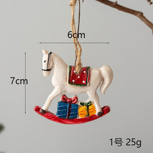 Christmas Decoration Crafts Small Resin Pendant Cute Horse Reindeer Pattern Design Xmas Tree Pendant Christmas Tree Decorations acacuss