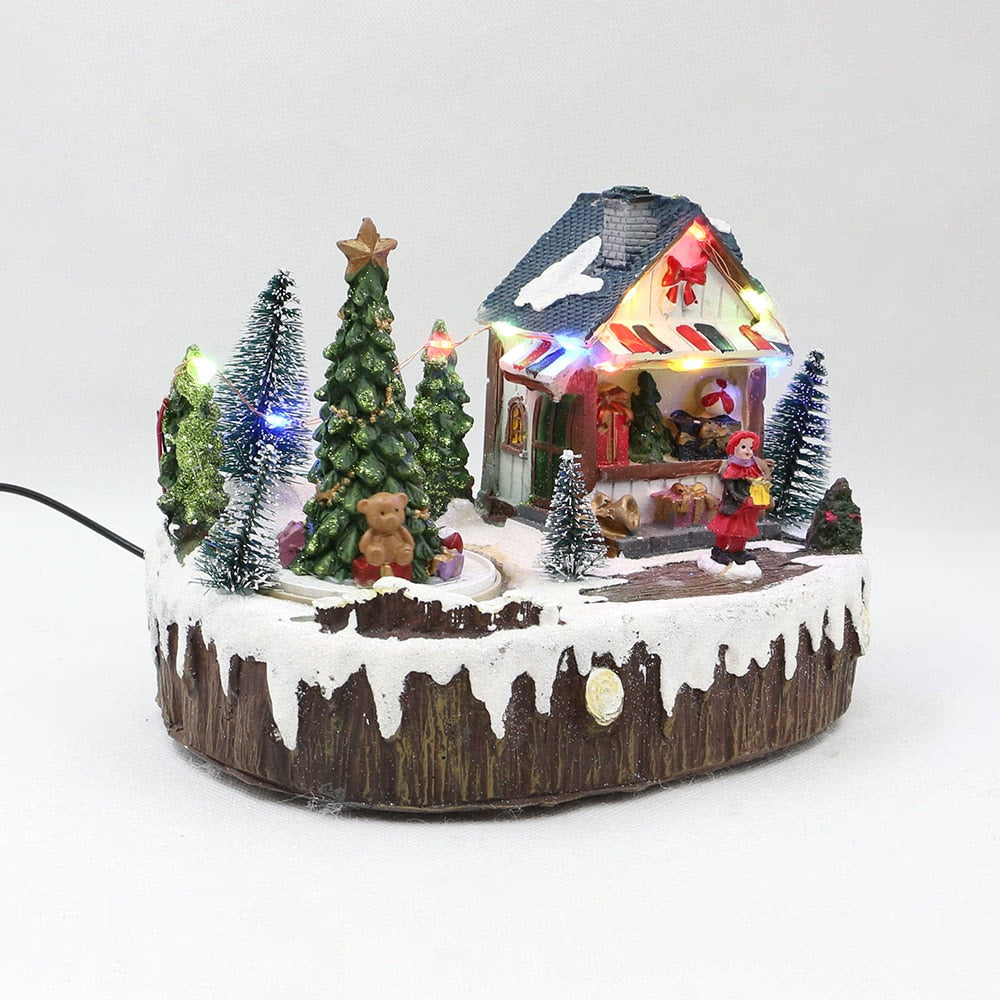 2024 New Arrival Christmas House Ornaments Revolving Christmas Tree / Figurines Resin Glowing And Music Playing Home Decorations acacuss